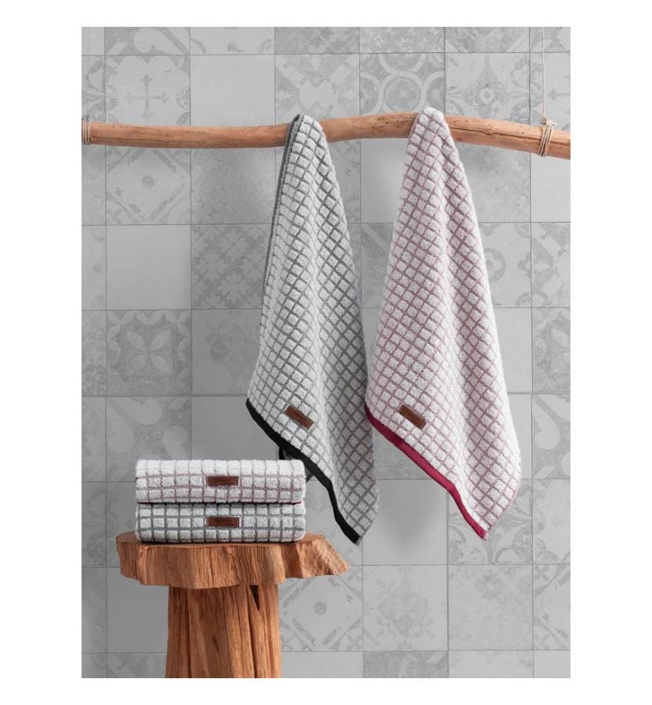 Set de serviettes, 4 pièces, noir, blanc, gris, rose, 75% COTON / 25% POLYESTER