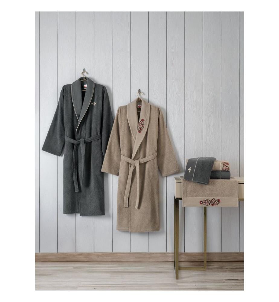 Familienbadezimmer-Set, Anthrazit, Beige, 100 % Baumwolle