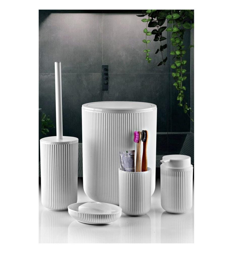 Set da bagno, 5 pezzi, bianco, 100% PLASTICA