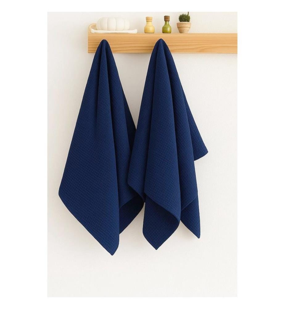 Ensemble de serviettes de bain, 2 pièces, bleu marine, 65% COTON / 35% POLYESTER