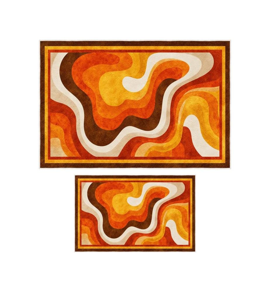 Bathmat Set, 2 Pieces, Orange, 100% POLYESTER