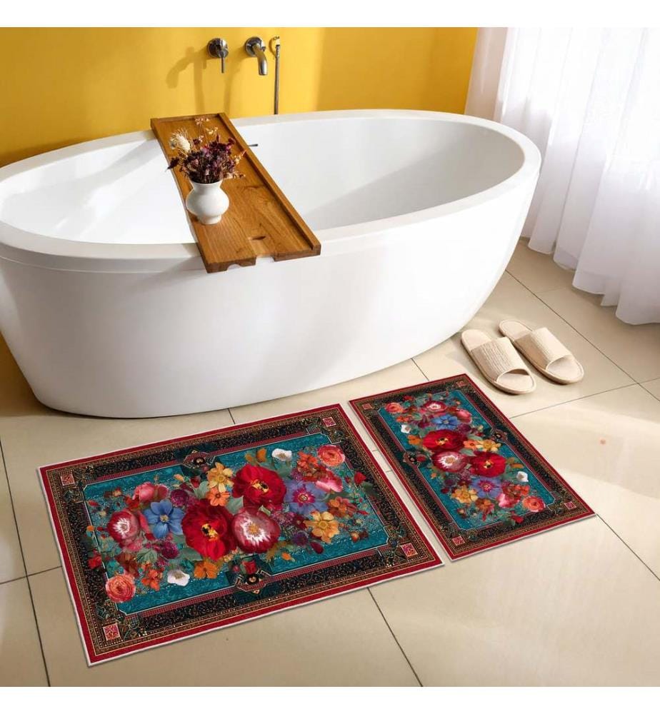 Bathmat Set, 2 Pieces, Blue, 100% POLYESTER