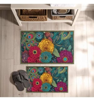 Set di tappetini da bagno, 2 pezzi, blu, 100% poliestere