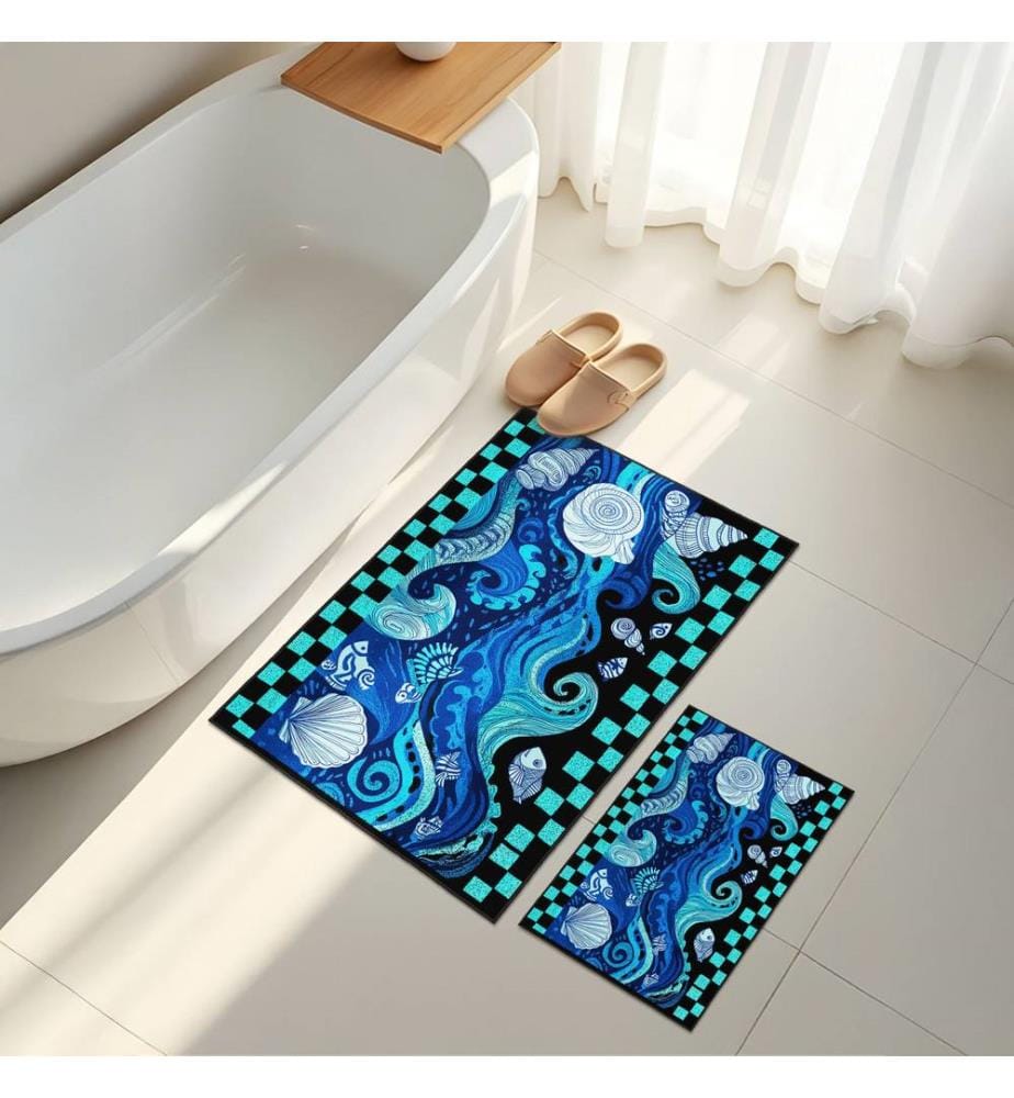 Bathmat Set, 2 Pieces, Blue, 100% POLYESTER