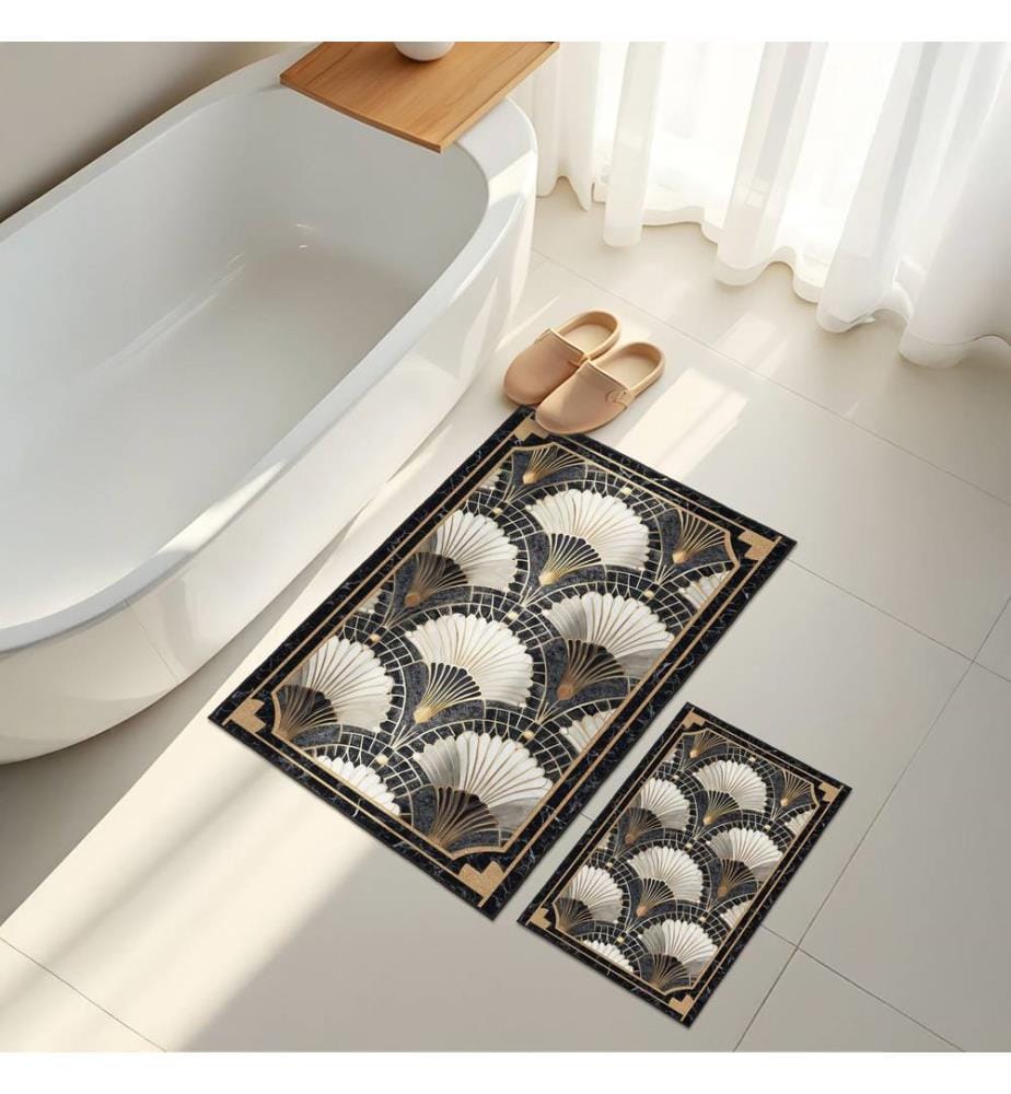 Badematten-Set, 2-teilig, Schwarz, 100 % Polyester