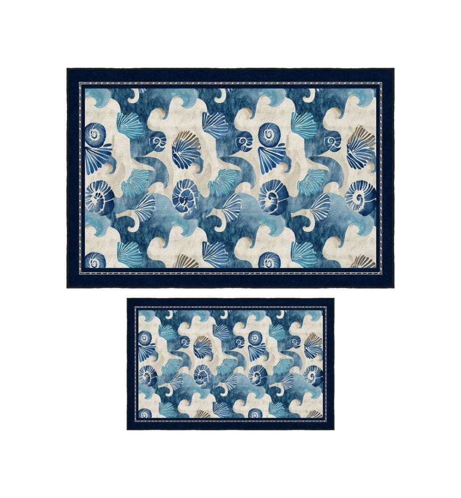 Bathmat Set, 2 Pieces, Blue, 100% POLYESTER