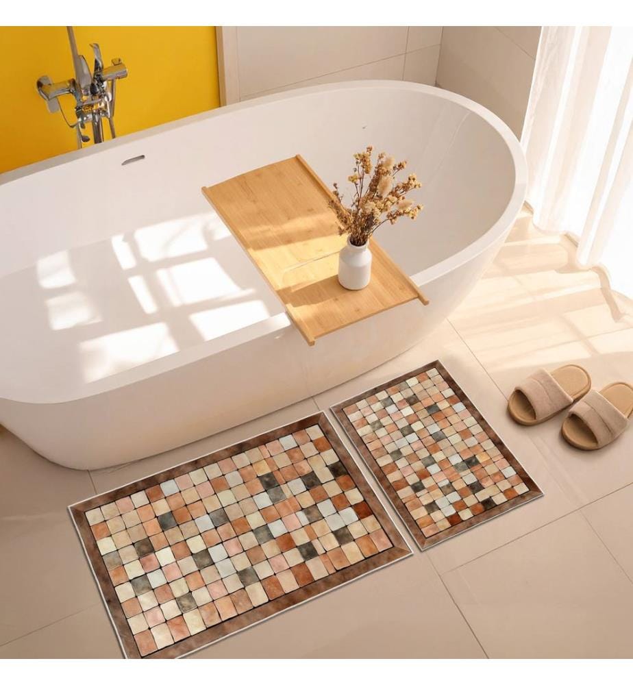 Bathmat Set, 2 Pieces, Orange, 100% POLYESTER