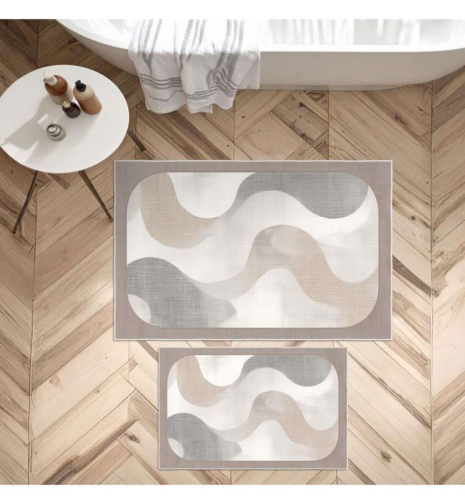 Bathmat Set, 2 Pieces, Cream, 100% POLYESTER