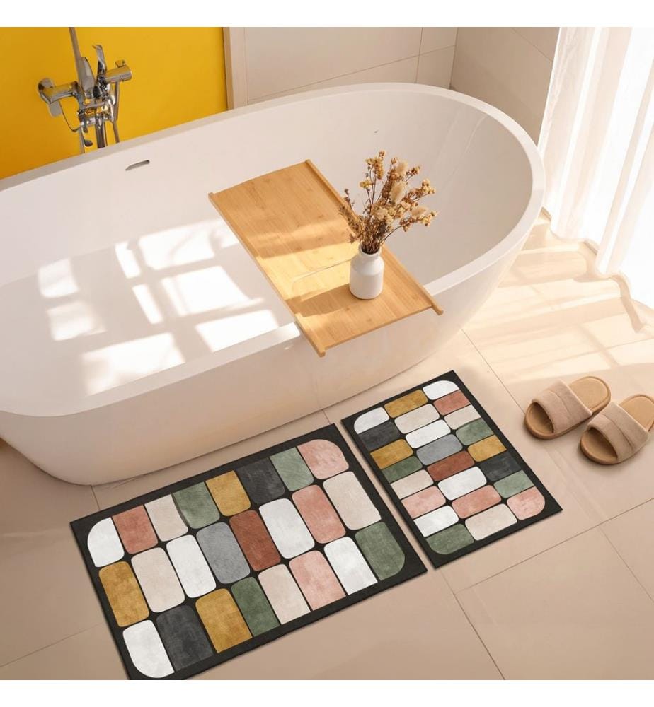 Bathmat Set, 2 Pieces, Black, 100% POLYESTER