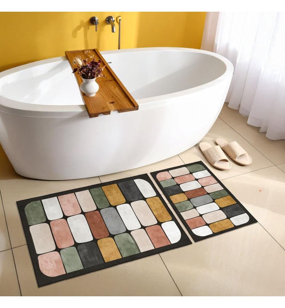 Bathmat Set, 2 Pieces, Black, 100% POLYESTER