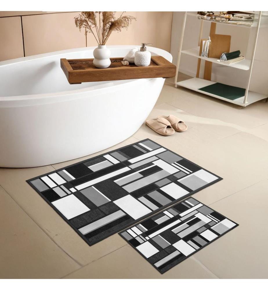 Bathmat Set, 2 Pieces, Black, 100% POLYESTER