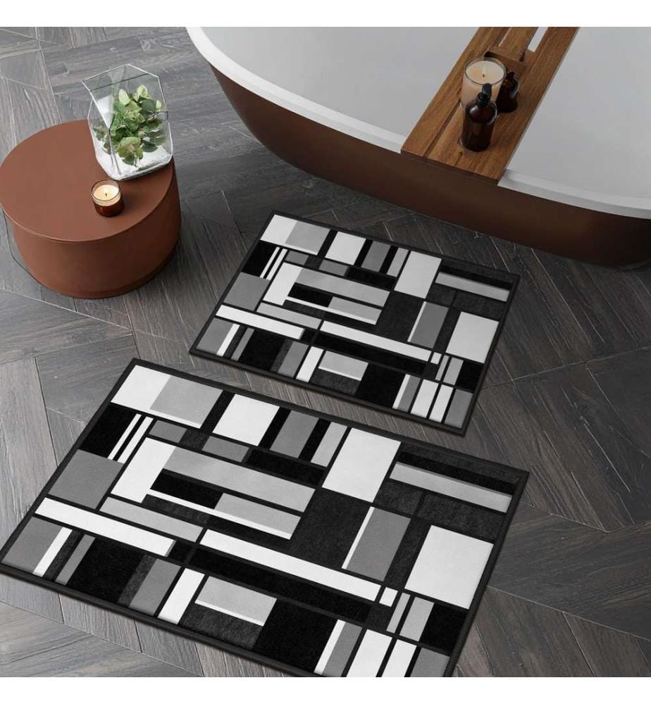 Bathmat Set, 2 Pieces, Black, 100% POLYESTER