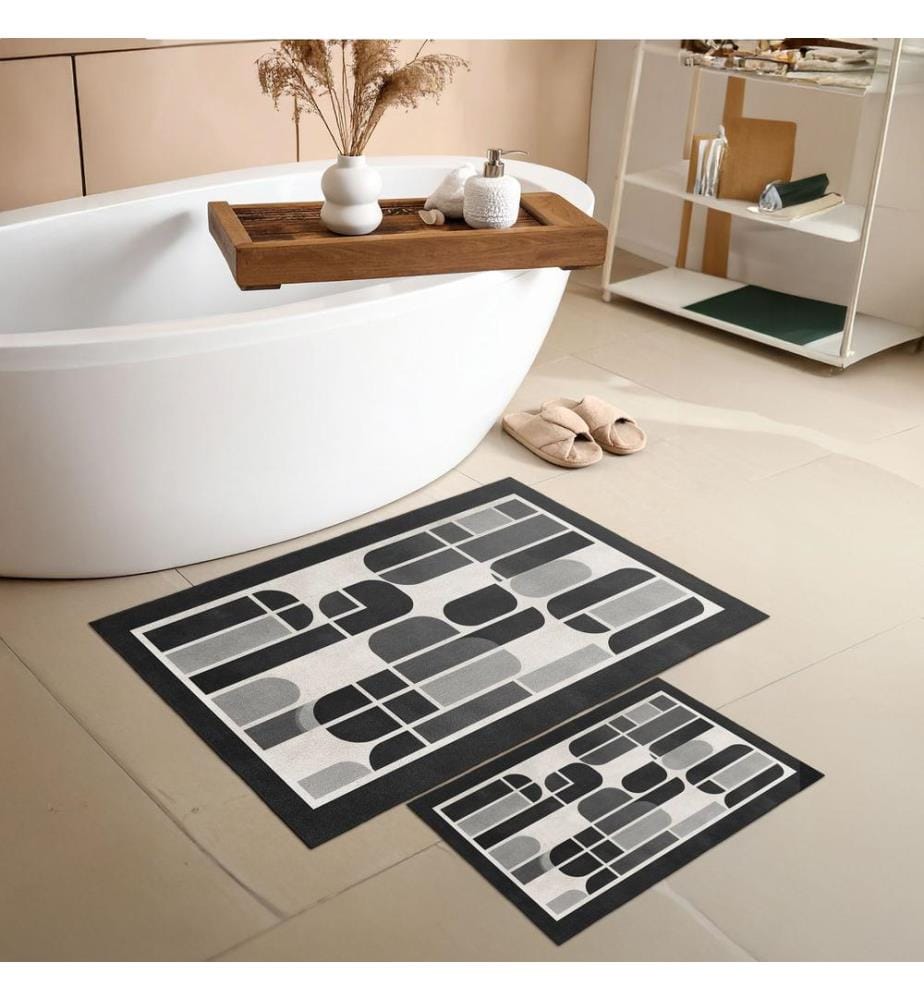 Bathmat Set, 2 Pieces, Black, 100% POLYESTER
