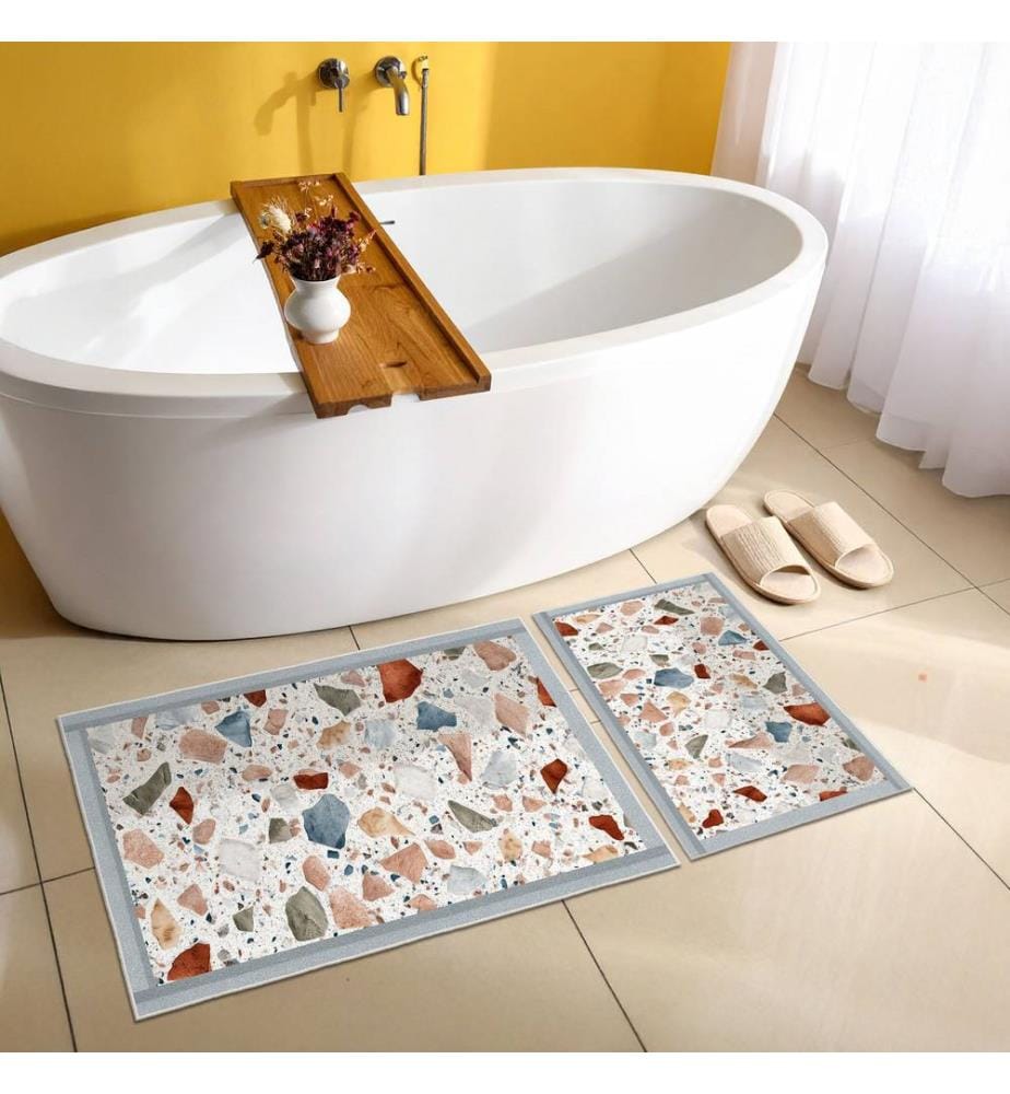 Bathmat Set, 2 Pieces, Blue, 100% POLYESTER