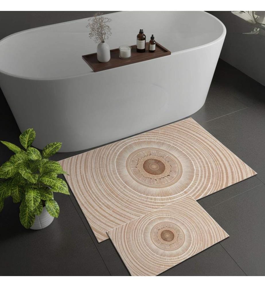 Bathmat Set, 2 Pieces, Beige, 100% POLYESTER