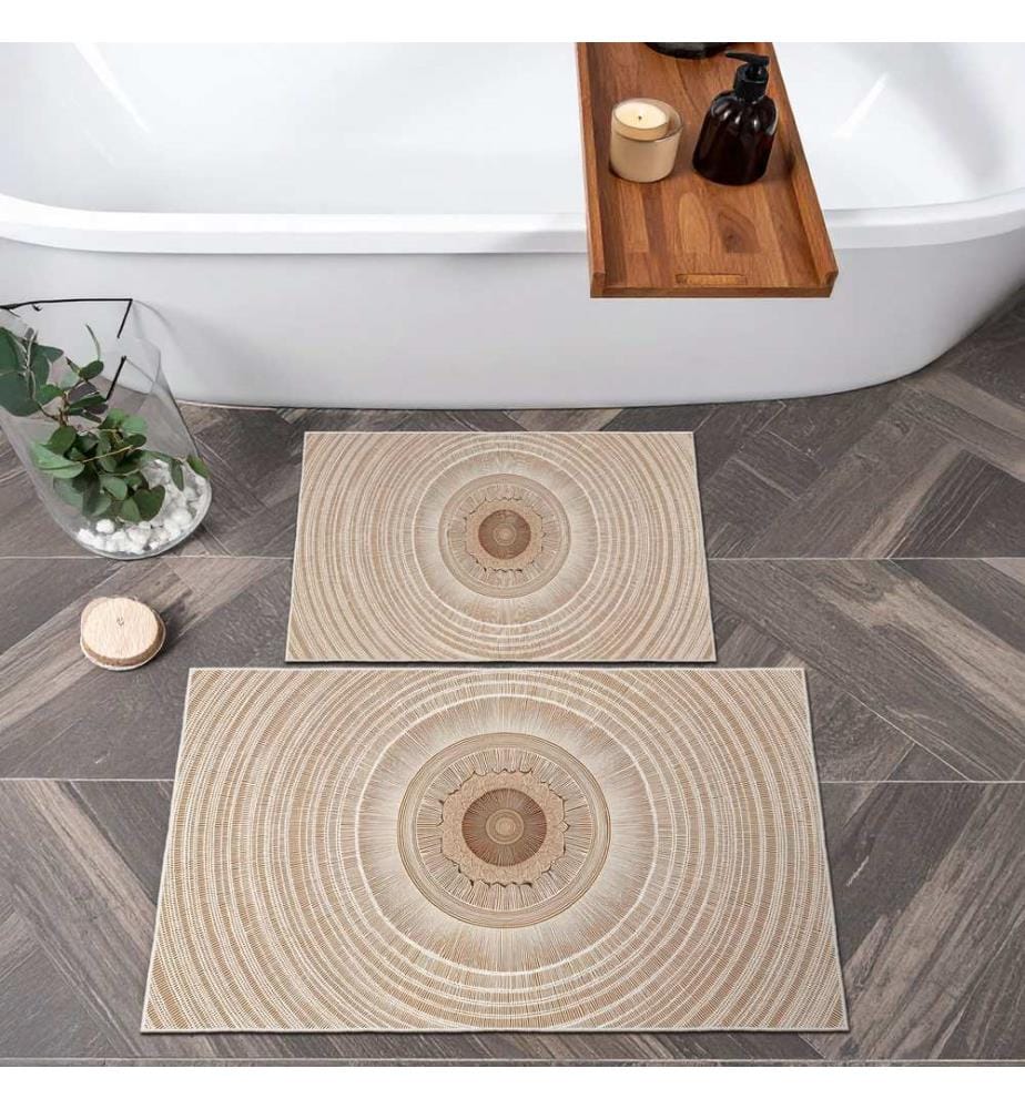 Bathmat Set, 2 Pieces, Beige, 100% POLYESTER