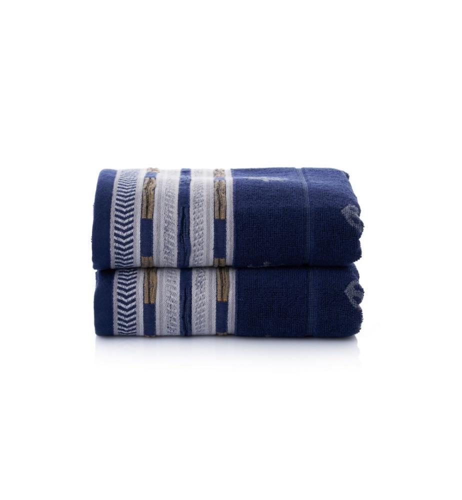 Ensemble de serviettes de bain, 2 pièces, bleu foncé, 100% COTON