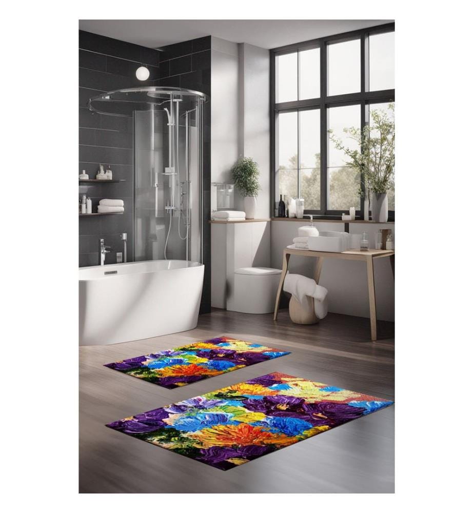 Bathmat Set, 2 Pieces, Multicolor, 100% POLYESTER