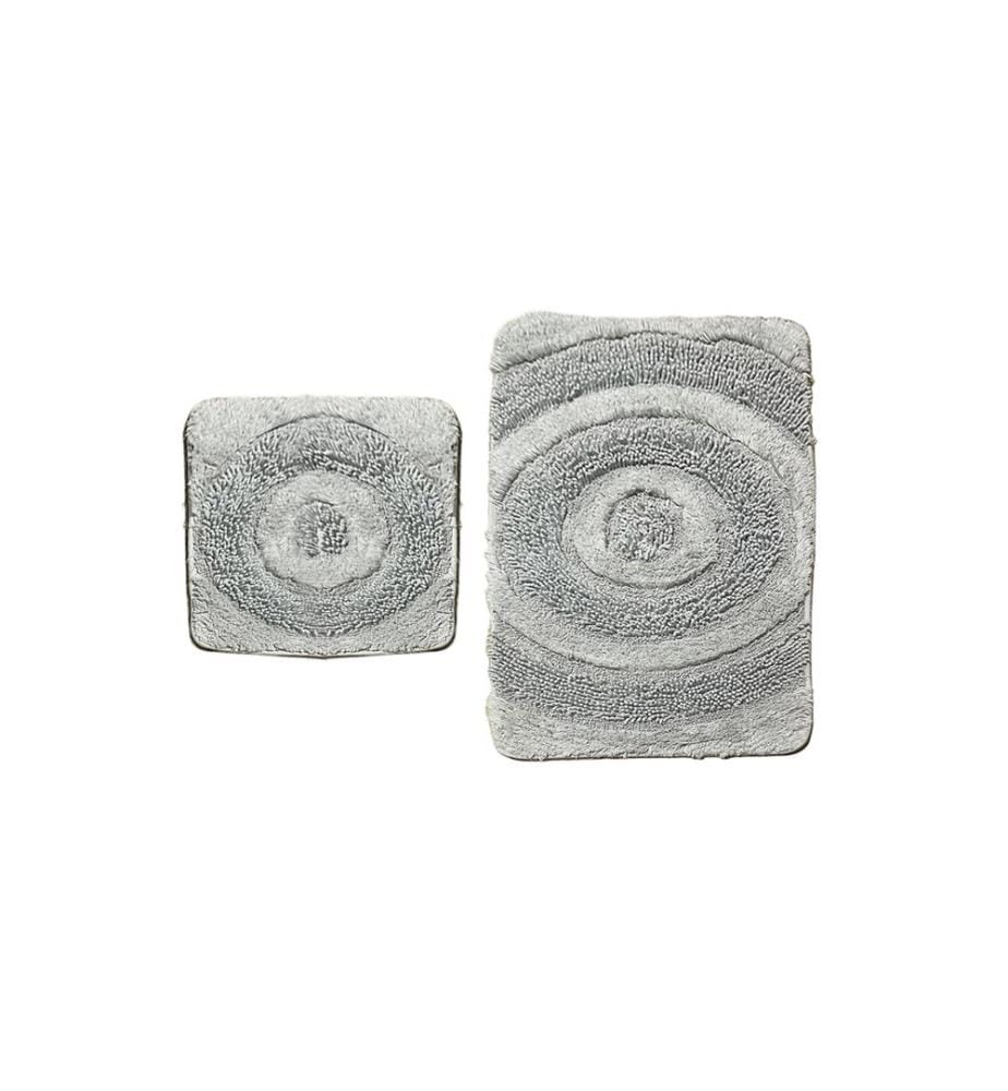 Badematten-Set, 2-teilig, Grau, 100 % Baumwolle