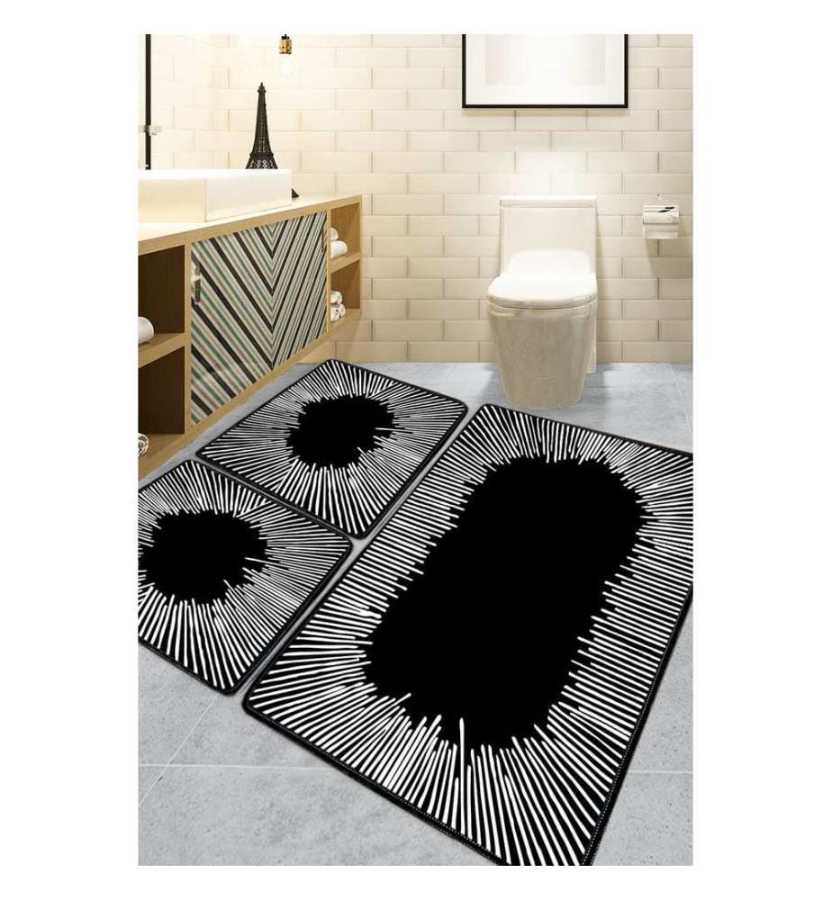 Bathmat Set, 3 Pieces, Black, 100% POLYESTER