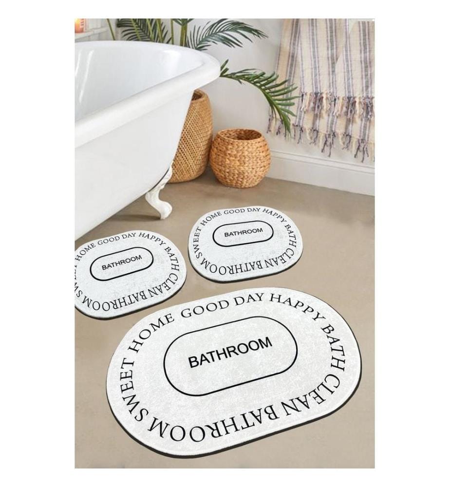 Bathmat Set, 3 Pieces, Ecru, 100% POLYESTER