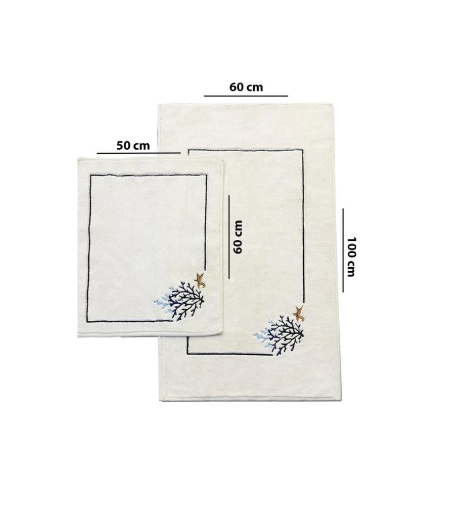 Set tappetini da bagno, 2 pezzi, ecrù, 100% cotone