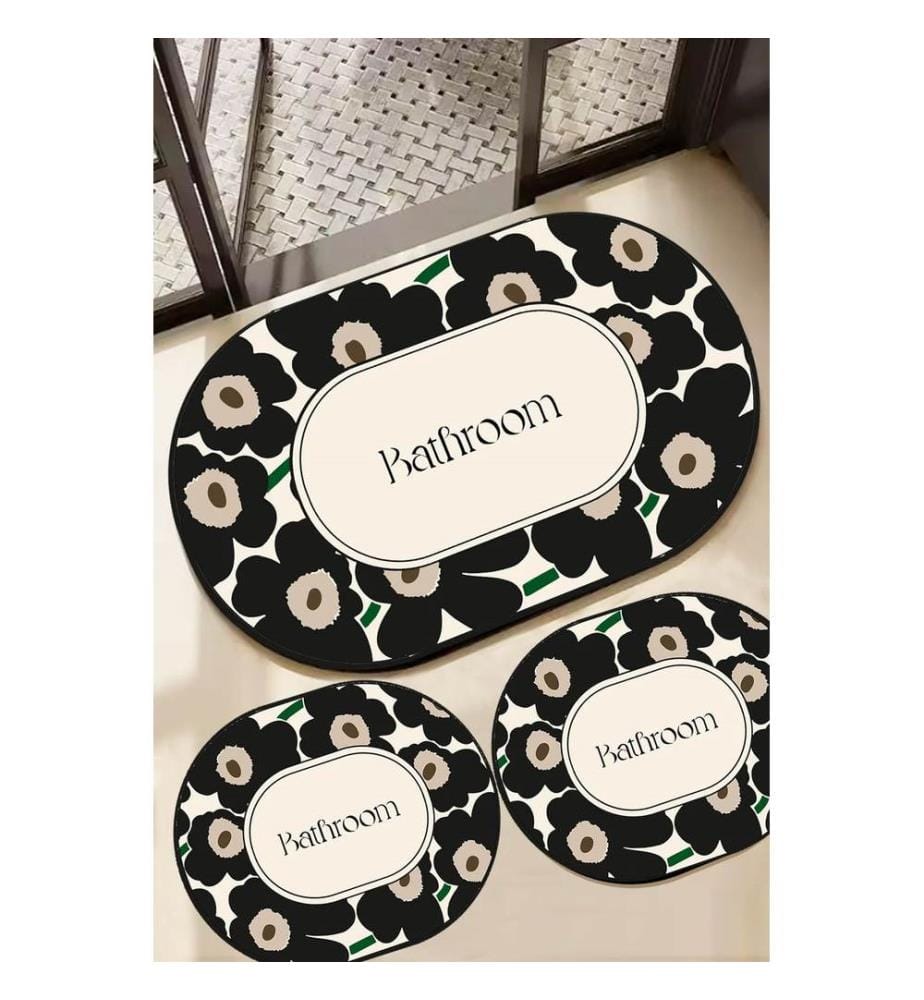 Bathmat Set, 3 Pieces, Ecru, Black, 100% POLYESTER