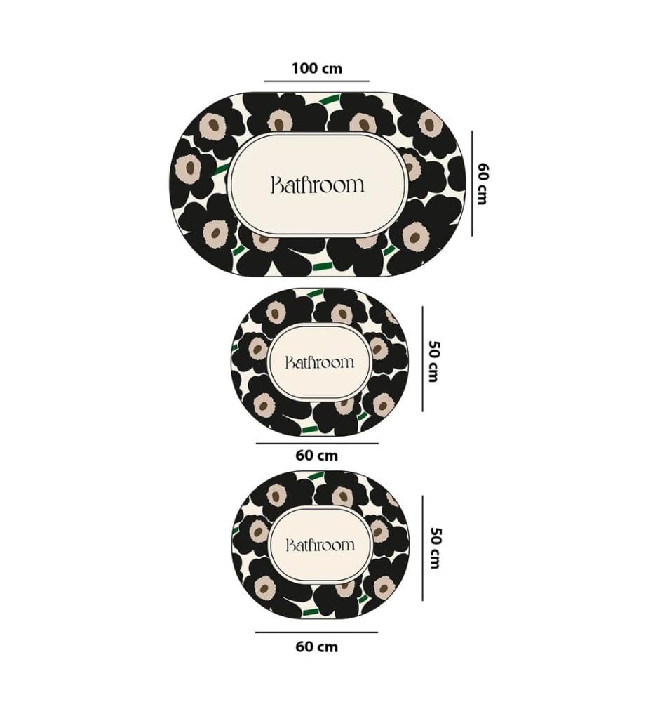 Bathmat Set, 3 Pieces, Ecru, Black, 100% POLYESTER