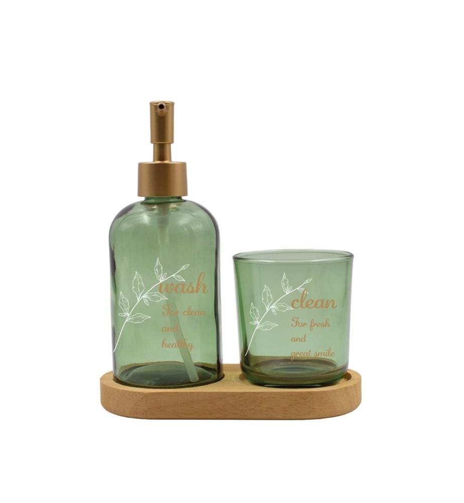 Badezimmer-Set, 3-teilig, Grün, 100% Glas