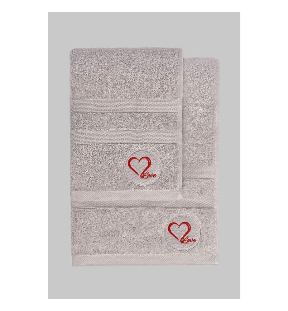 Set di asciugamani e teli da bagno, 2 pezzi, grigio, 100% cotone