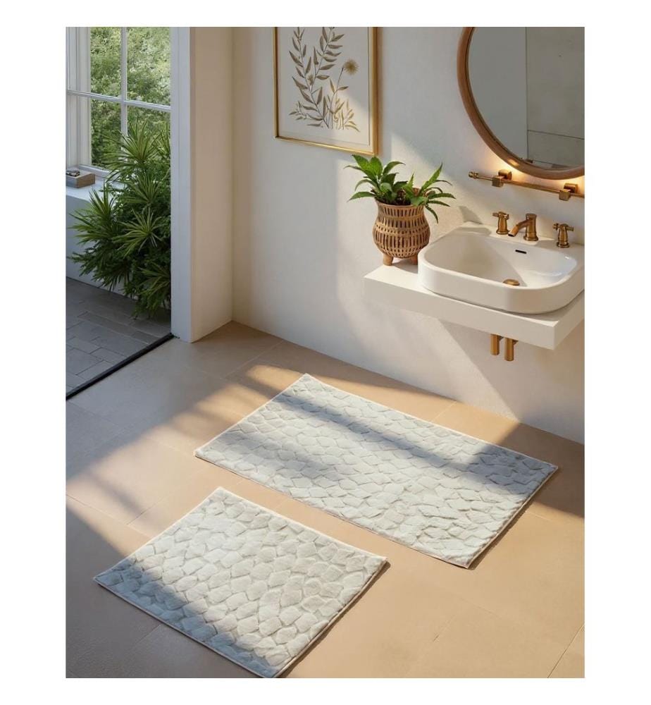 Bathmat Set, 2 Pieces, Grey, 100% POLYESTER