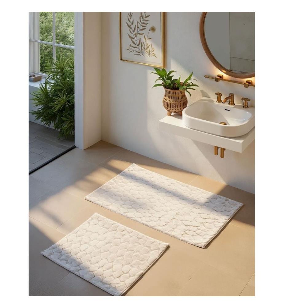 Bathmat Set, 2 Pieces, Ecru, 100% POLYESTER