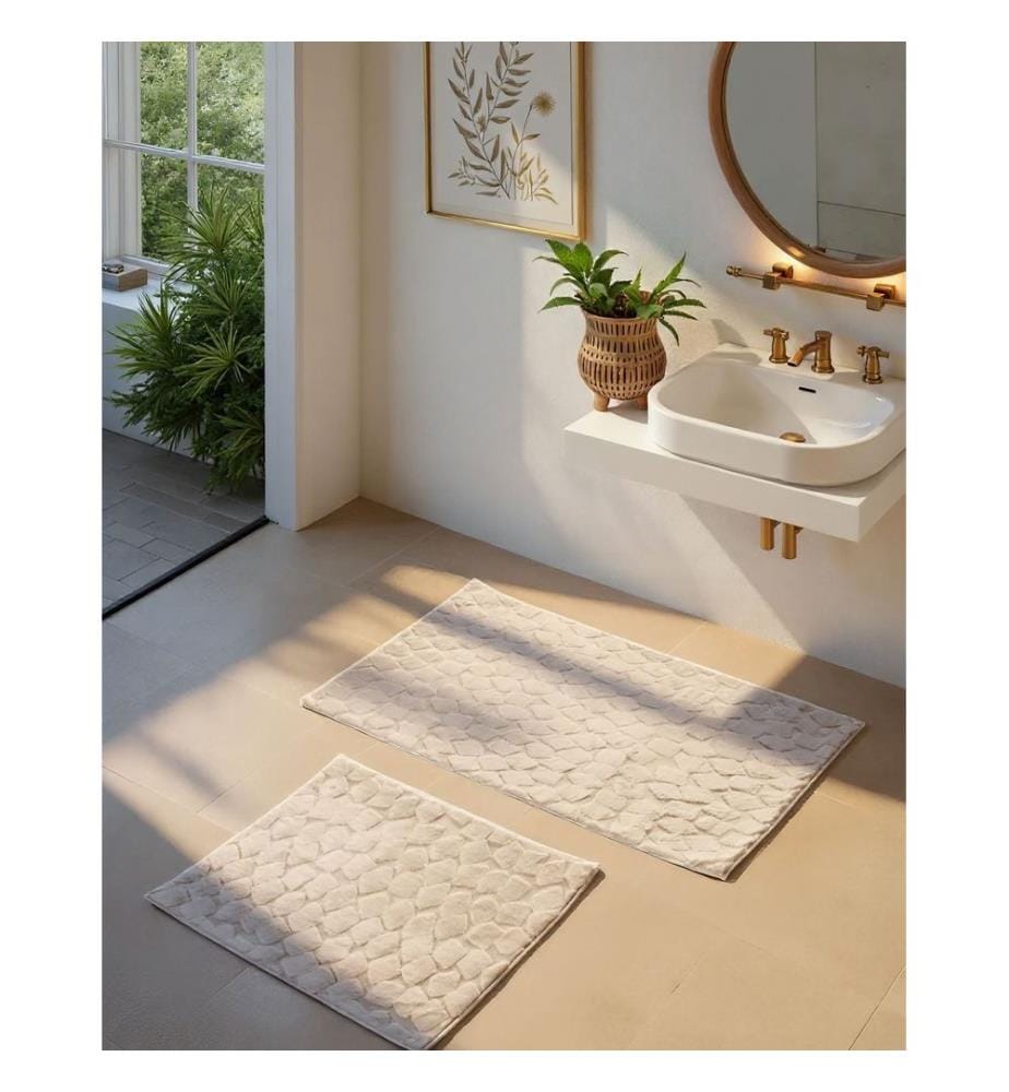 Bathmat Set, 2 Pieces, Beige, 100% POLYESTER