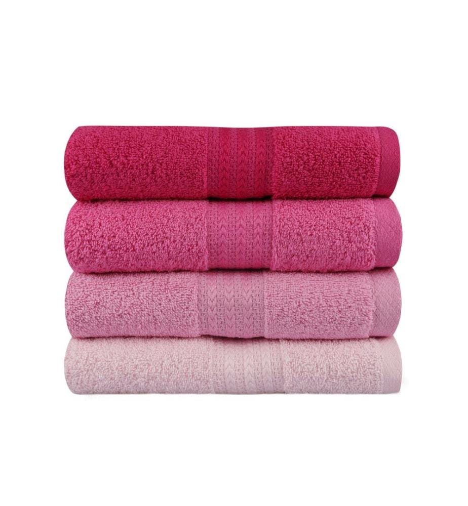 Ensemble de 4 serviettes de toilette, 100 % coton, rose clair, rose, rose poudré, fuchsia