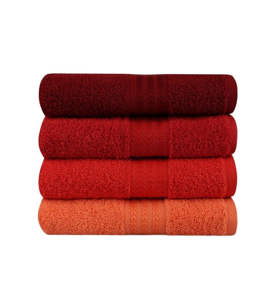 Waschhandtuchset, 4-teilig, 100 % Baumwolle, Hellorange, Orange, Rot, Fuchsia