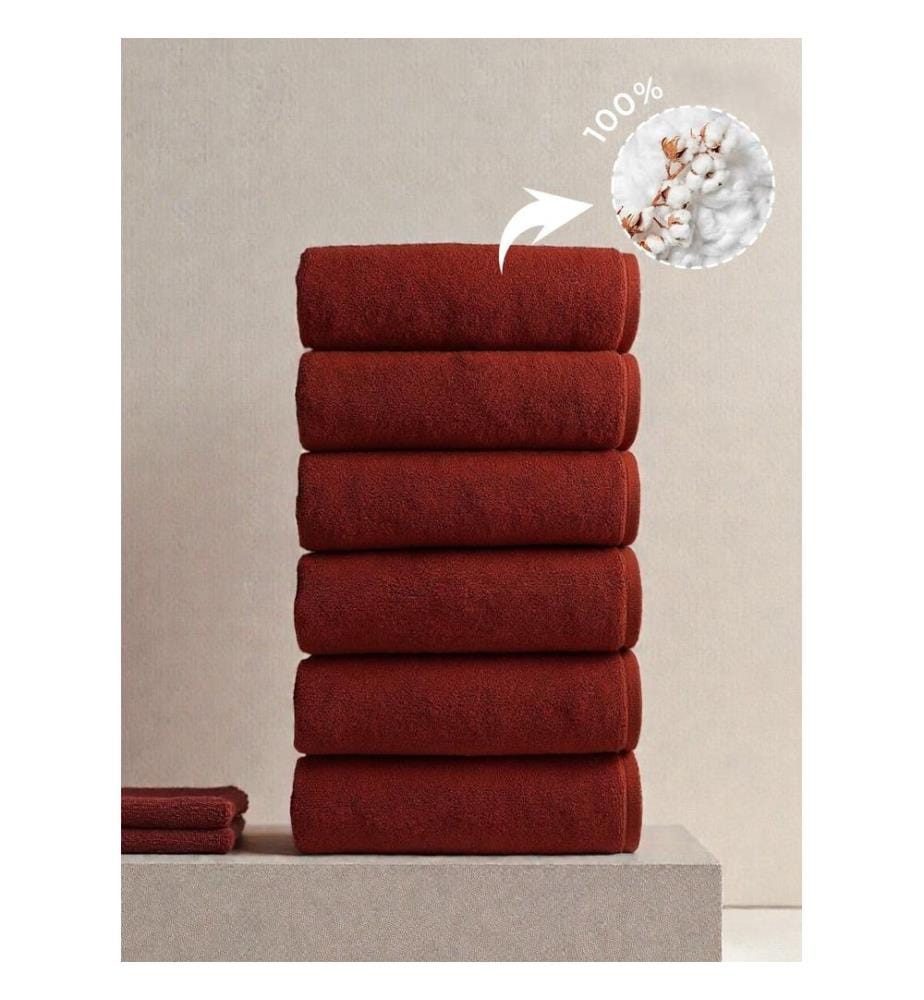 Ensemble de 6 serviettes de toilette, 100 % coton, rouge carreau