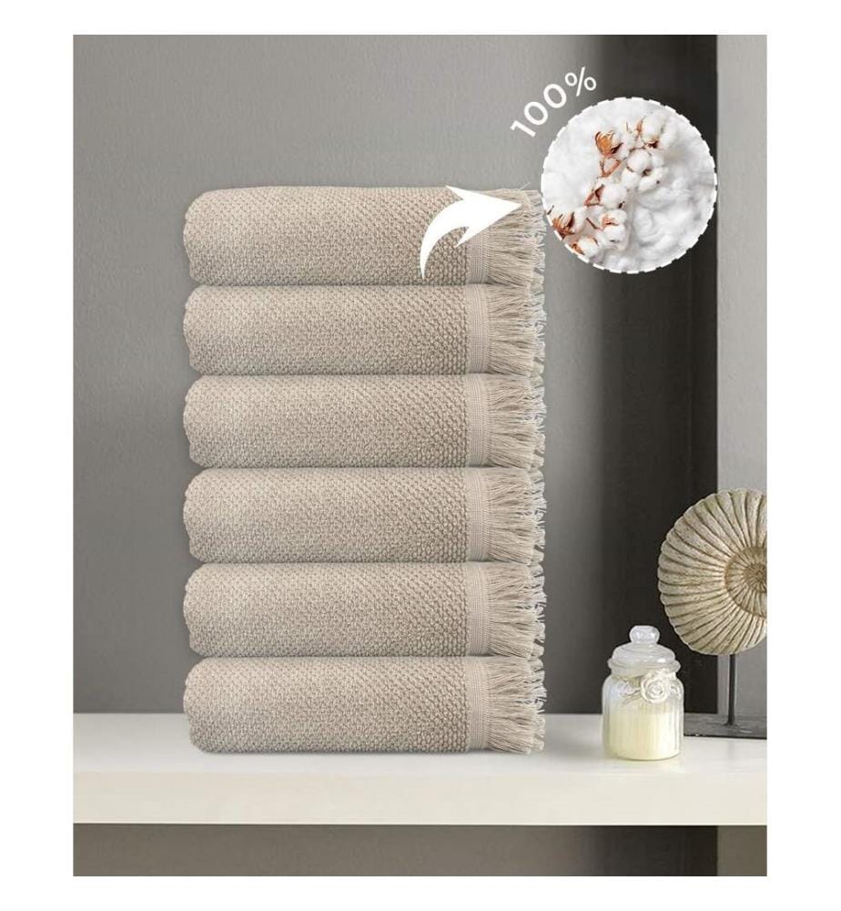 Ensemble de 6 serviettes de toilette, 100 % coton, beige