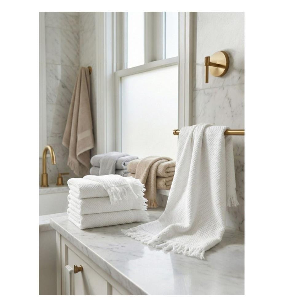 Ensemble de 6 serviettes de toilette, 100 % coton, beige
