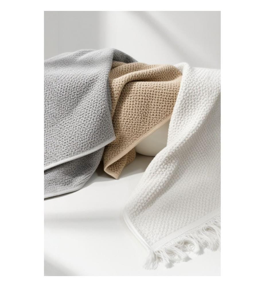 Ensemble de 6 serviettes de toilette, 100 % coton, beige