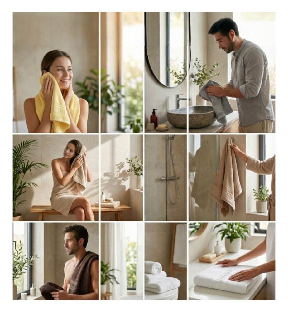 Ensemble de 6 serviettes de toilette, 100 % coton, assorties