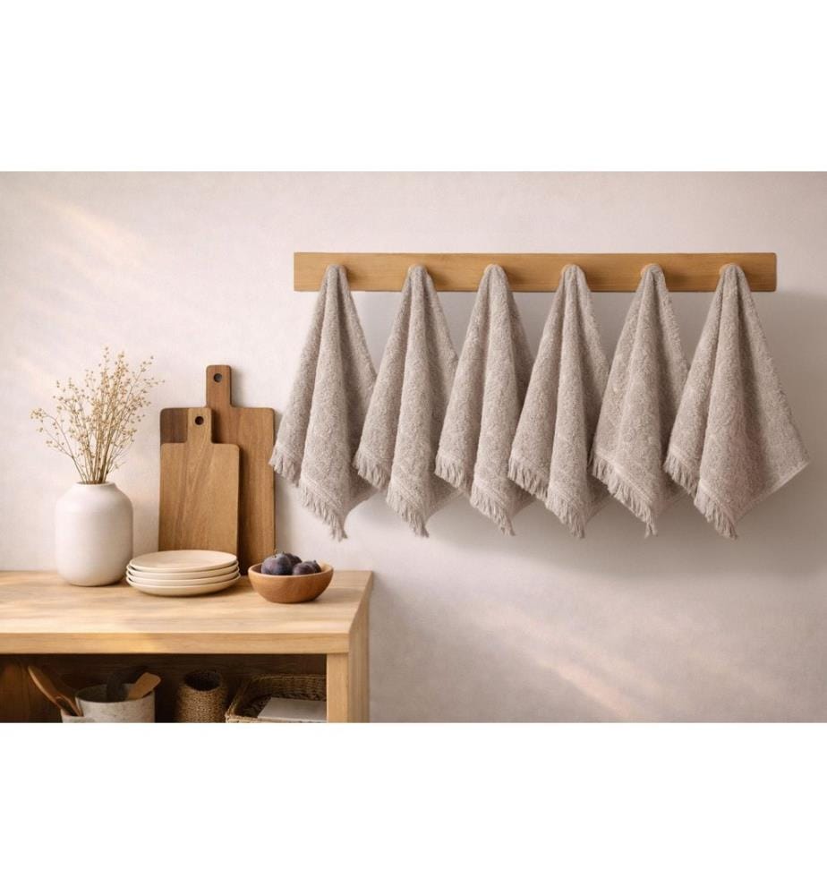 Ensemble de 6 serviettes de toilette, 100 % coton, couleur vison
