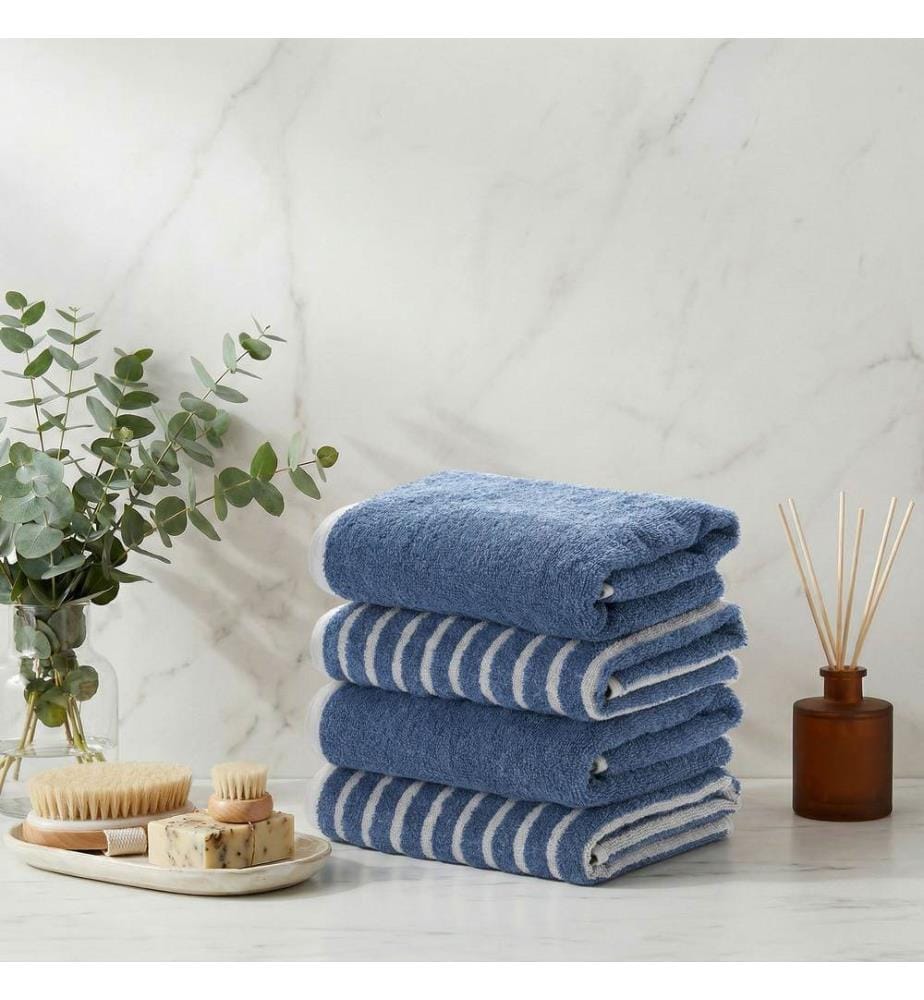 Ensemble de 4 serviettes de toilette, 100 % coton, bleues