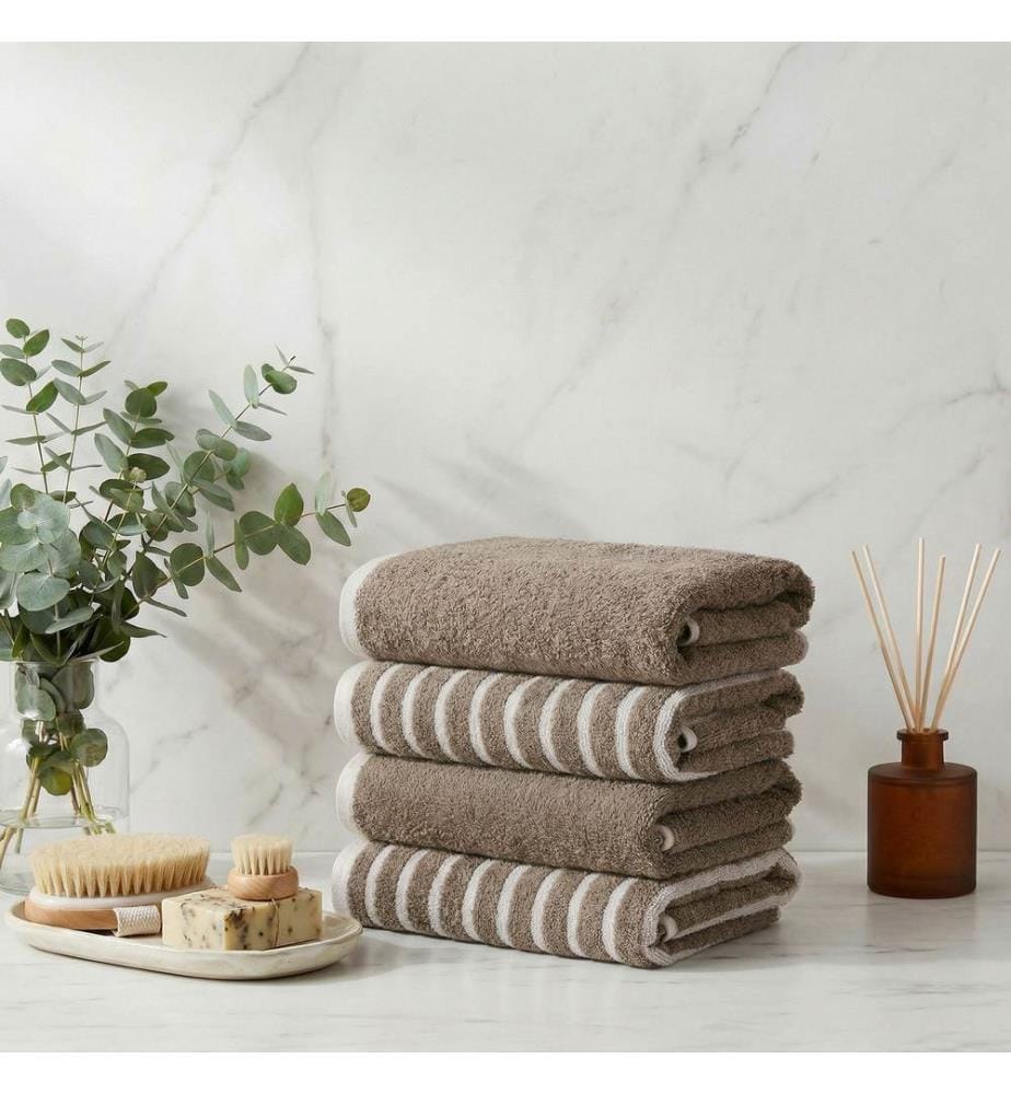 Ensemble de 4 serviettes de toilette, 100 % coton, marron