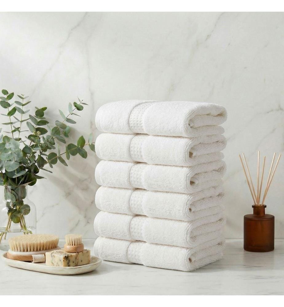 Lot de 6 serviettes de toilette, 100 % coton, écru