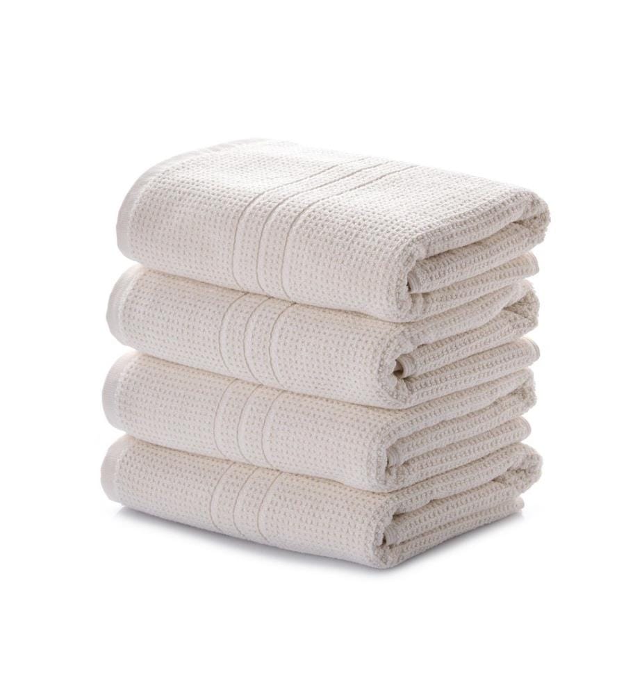 Ensemble de 4 serviettes de toilette, 100 % coton, écru