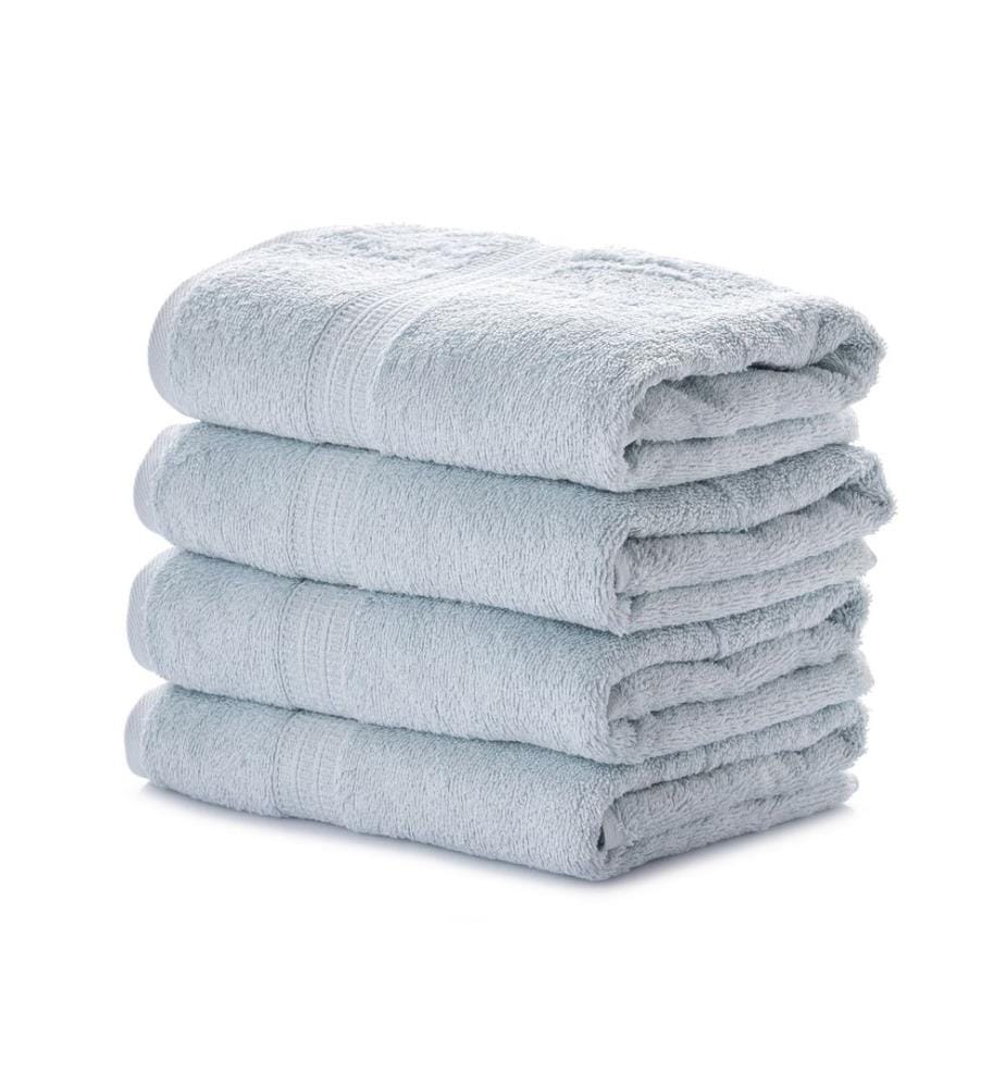 Ensemble de 4 serviettes de toilette, 100 % coton, bleu clair