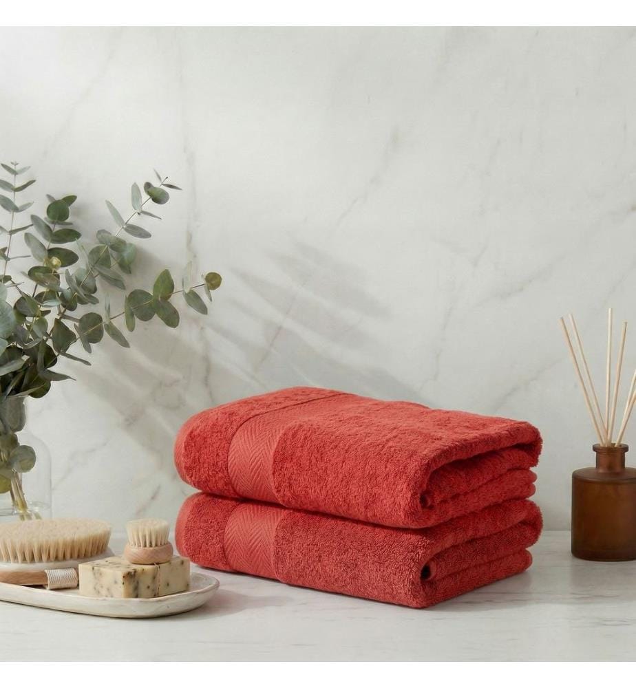 Ensemble de serviettes de bain, 2 pièces, 100 % coton biologique, rouge carreau