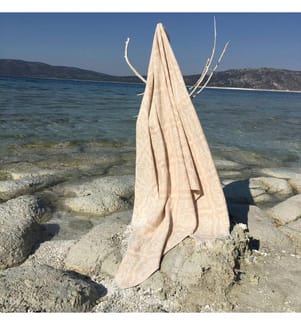Fouta, Strandtuch, 100 % Baumwolle, Beige, Weiss