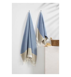 Fouta-Set, 2-teilig, 100 % Baumwolle, Blau