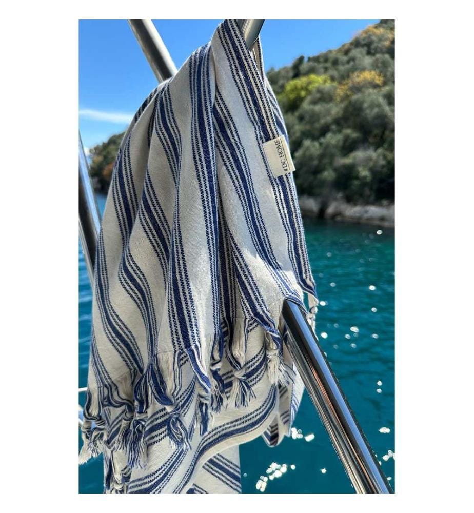 Fouta, Strandtuch, 100 % Baumwolle, Marineblau